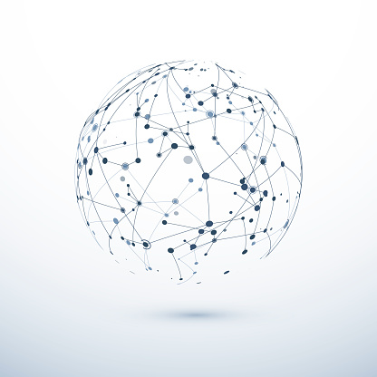 Global network icon. Abstract structure of worldwide web. Sphere with nodes and connections. Vector illustration