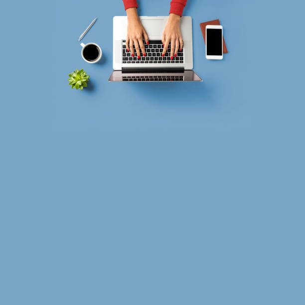 istock Modern office desktop with laptop and accessories 1014019470