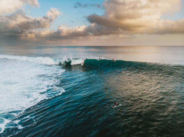 bali surf zone surfer riding a wave - surfboard fin imagens e fotografias de stock