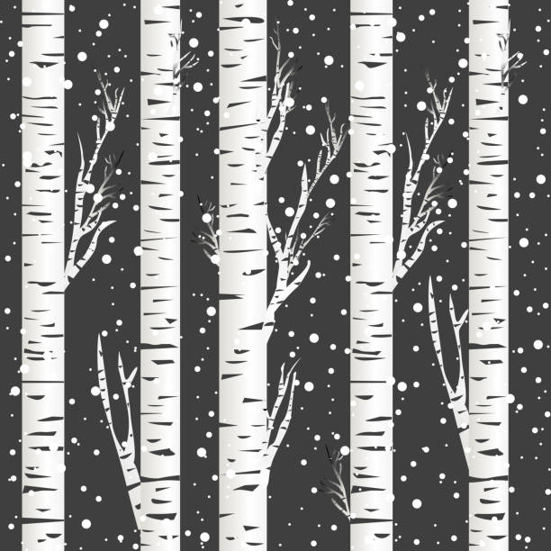 Winter background with birch trees and snowflakes Winter background with birch trees and snowflakes birch tree background stock illustrations