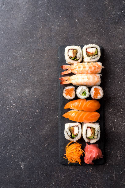 istock Set of Japanese sushi. Copy space 1014023092