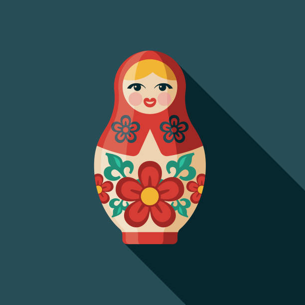 ilustraciones, imágenes clip art, dibujos animados e iconos de stock de matryoshka muñeca diseño plano rusia icono - russian nesting doll doll matrioska russian culture