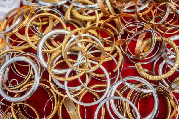 istock Colorful abstract bijouterie background of bracelets 1014032454