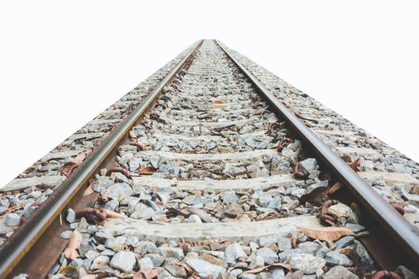 istock Railway track on steel bridge isolated on white 1014050886