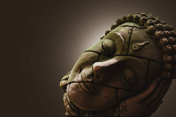 Monochrom camera photography. Antique buddha from the 18th century Authentic shoot no AI