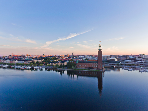 Aerial view over Stockholm Town Hall
