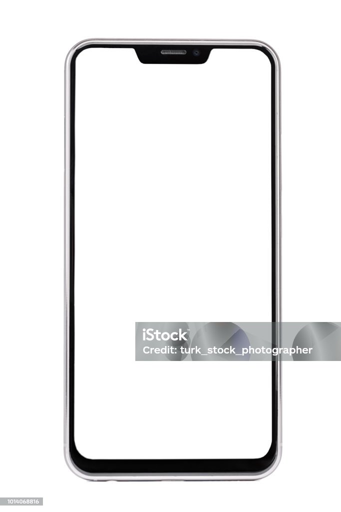 Sem moldura smartphone com tela branca, isolada no fundo branco - Foto de stock de Smart Phone royalty-free