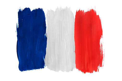 French national tricolor painted on white background