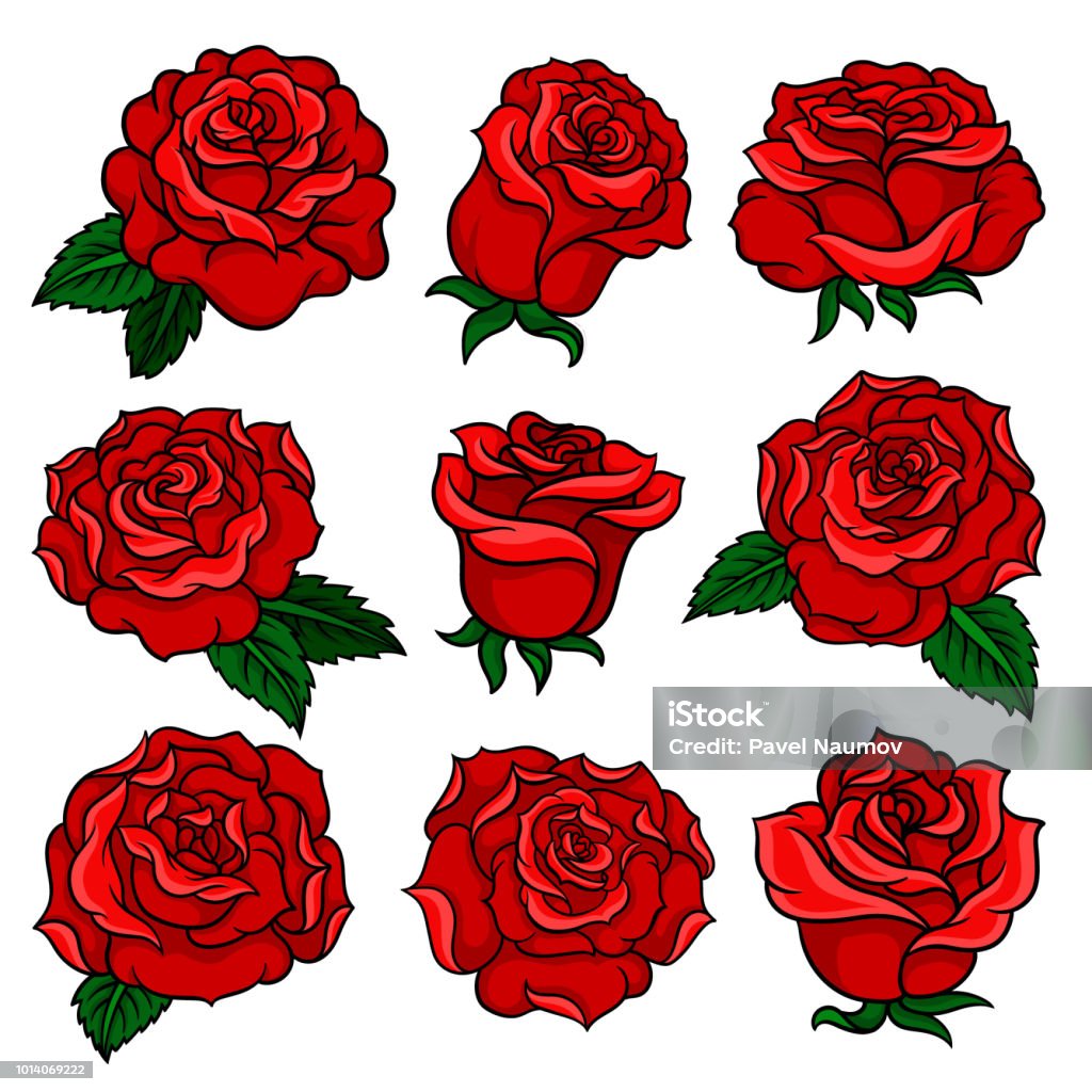 Ilustración de Conjunto De Hermosas Rosas Rojas Brote De Magníficas Flores  Del Jardín Vieja Escuela Tattoo Floral Diseño Vectorial Para La Postal  Impresión De Camiseta O Invitación y más Vectores Libres de