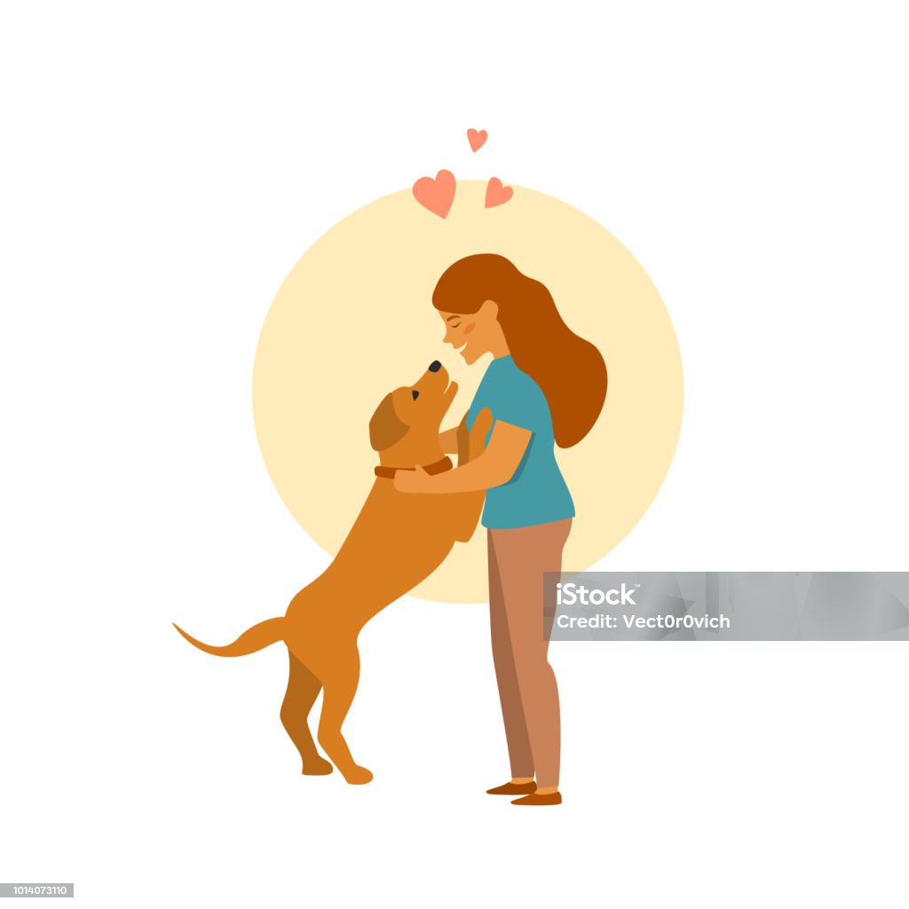Girl And Dog Hug Cute Cartoon Vector Illustration Stock ...