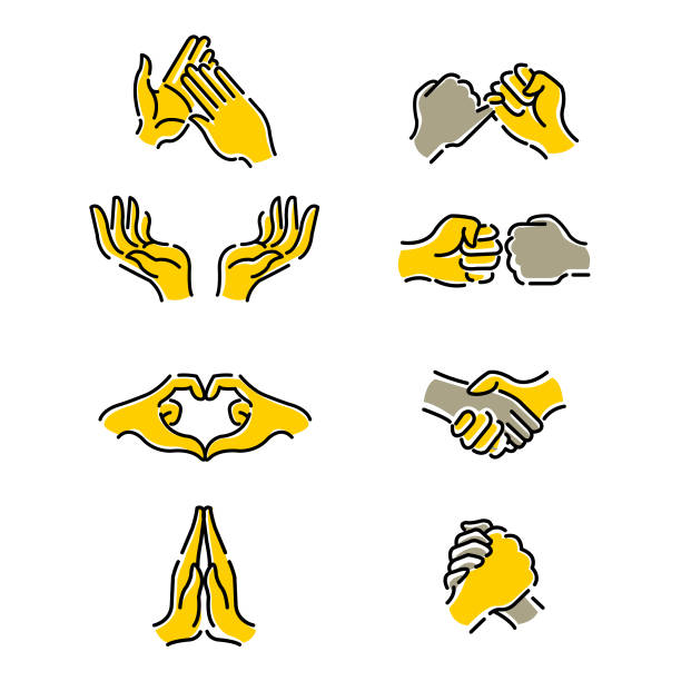 interacting hands open outline icons - ilustração de arte vetorial