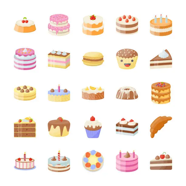 Vector illustration of Set of Cake Flat Vector Icons