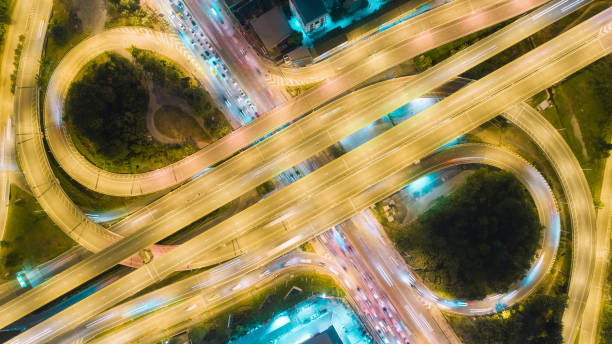 istock Aerial view network or intersection of highway road for transportation or distribution concept background. 1014076240