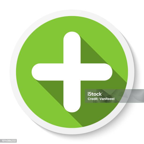 Plus Sign Icon Button Flat Round Positive Symbol Sticker Stock Illustration - Download Image Now