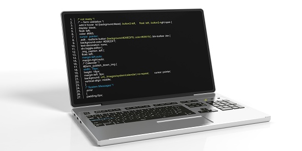 3d rendering code on silver laptop's screen