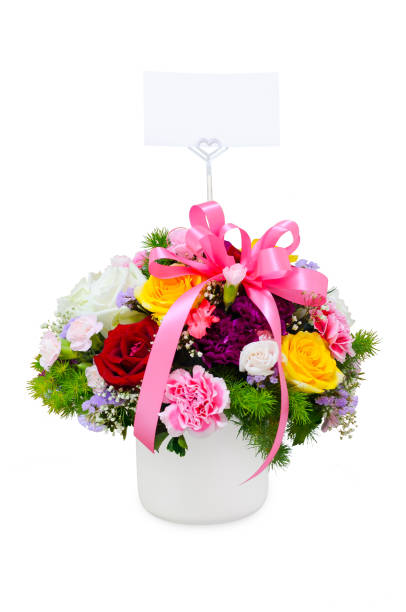 Flowers bouquet in vase isolated on white background