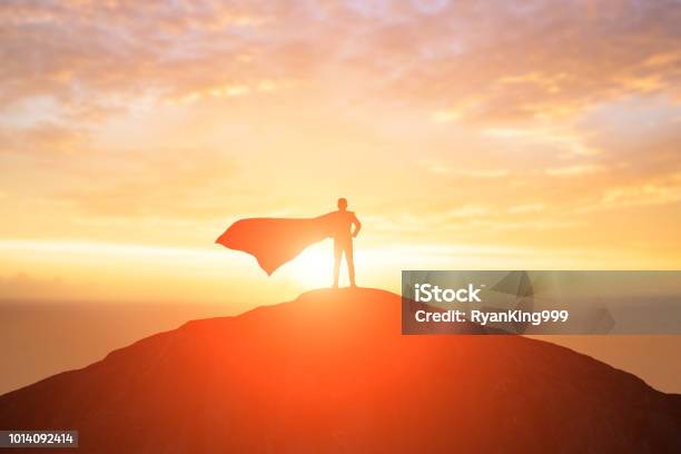 Silhouette Of Businessman Stock Photo - Download Image Now - Superhero, Heroes, Men