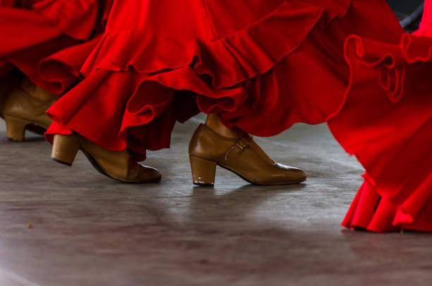 closeup of a typical shoes to the traditional Spanish flamenco dance shoes, leather high heels closeup of a typical shoes to the traditional Spanish flamenco dance shoes, leather high heels, part of the costume flamenco photos stock pictures, royalty-free photos & images