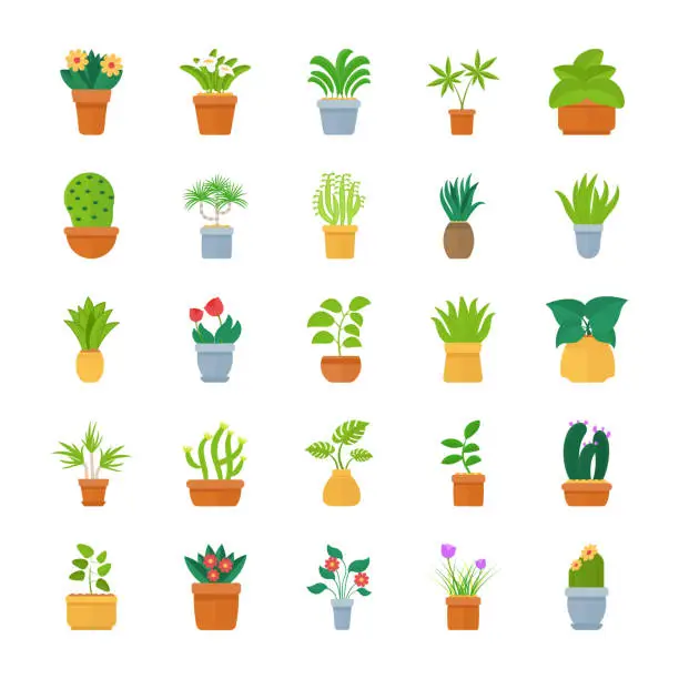 Vector illustration of Houseplants Flat Vector Icon Collection