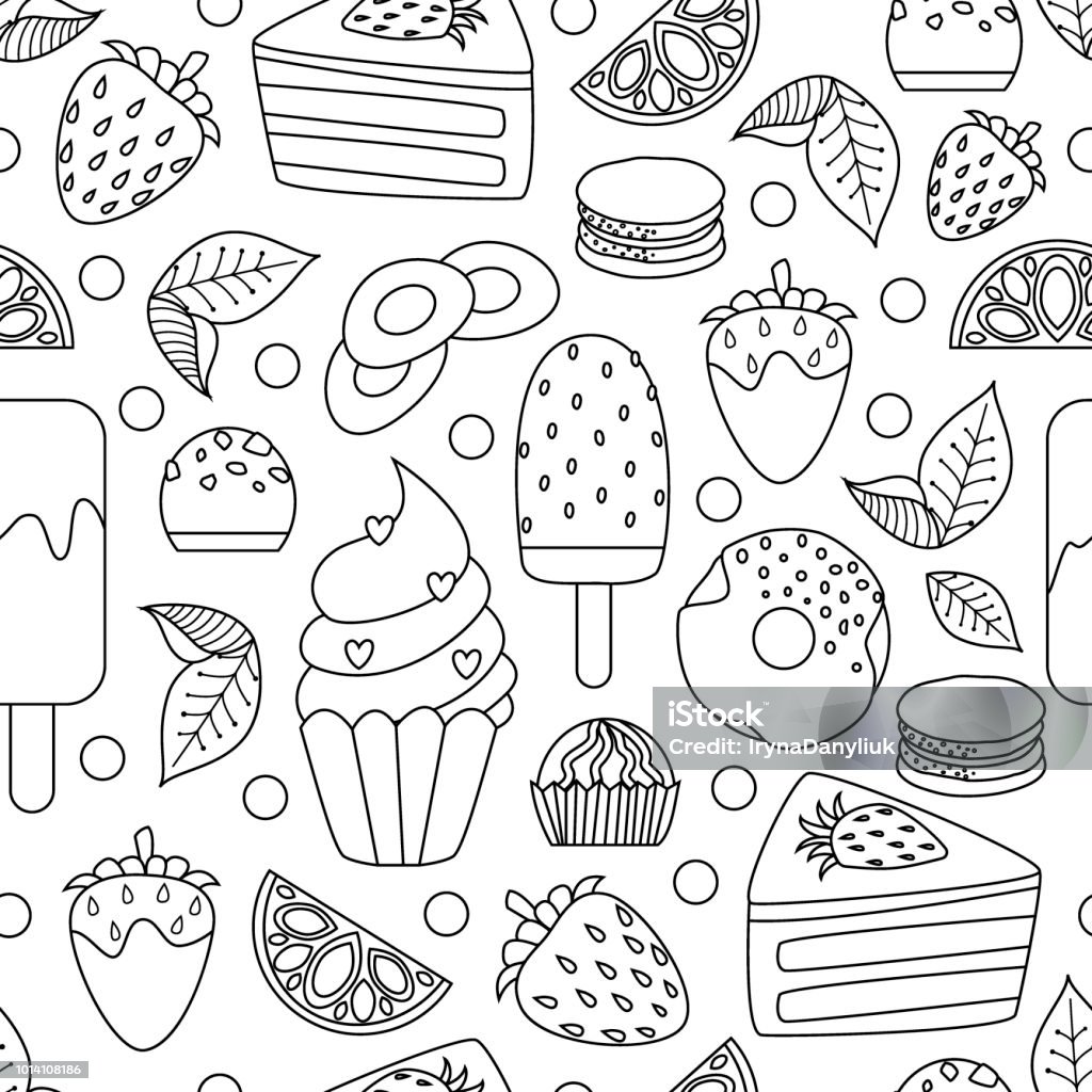 Coloring book hand drawn outline artwork page vector illustration. Coloring book hand drawn outline artwork page vector illustration. Coloringbook children learning kindergarten activity worksheets dessert doodle. Textile print. Page fill in kawaii style anti-stress Animal stock vector