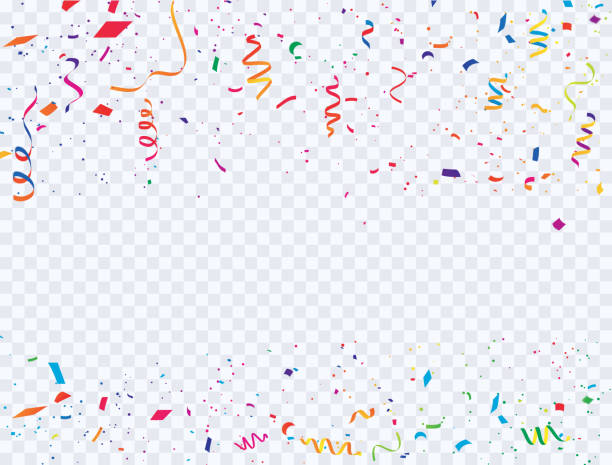 konfeti ve renkli kurdeleler karnaval kutlama arka plan şablonu. lüks zengin kartpostal. - celebrate stock illustrations