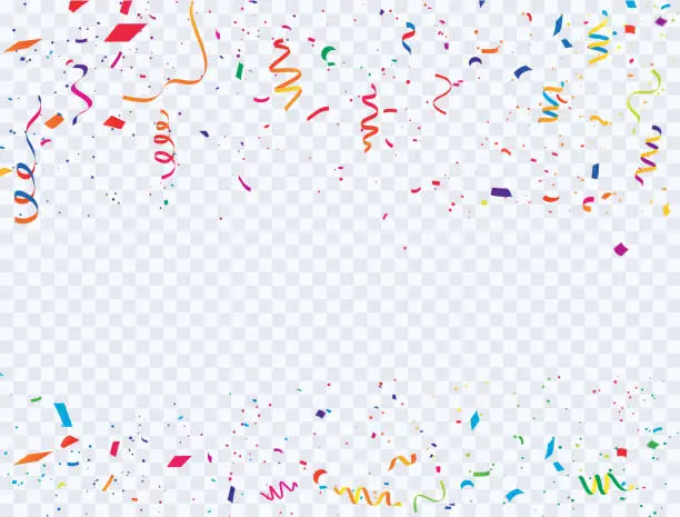Vector illustration of Celebration background template with confetti and colorful ribbons carnival. luxury greeting rich card.