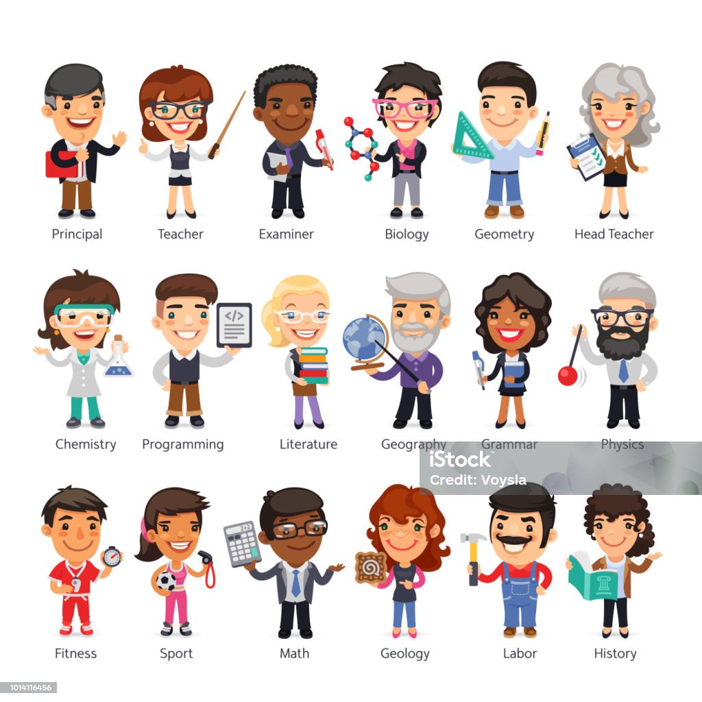 Ilustración de Personajes De Dibujos Animados Plana De Profesores y más  Vectores Libres de Derechos de Maestro - Maestro, Director de escuela,  Viñeta - iStock