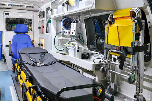 Emergency equipment and devices, Ambulance interior details.
