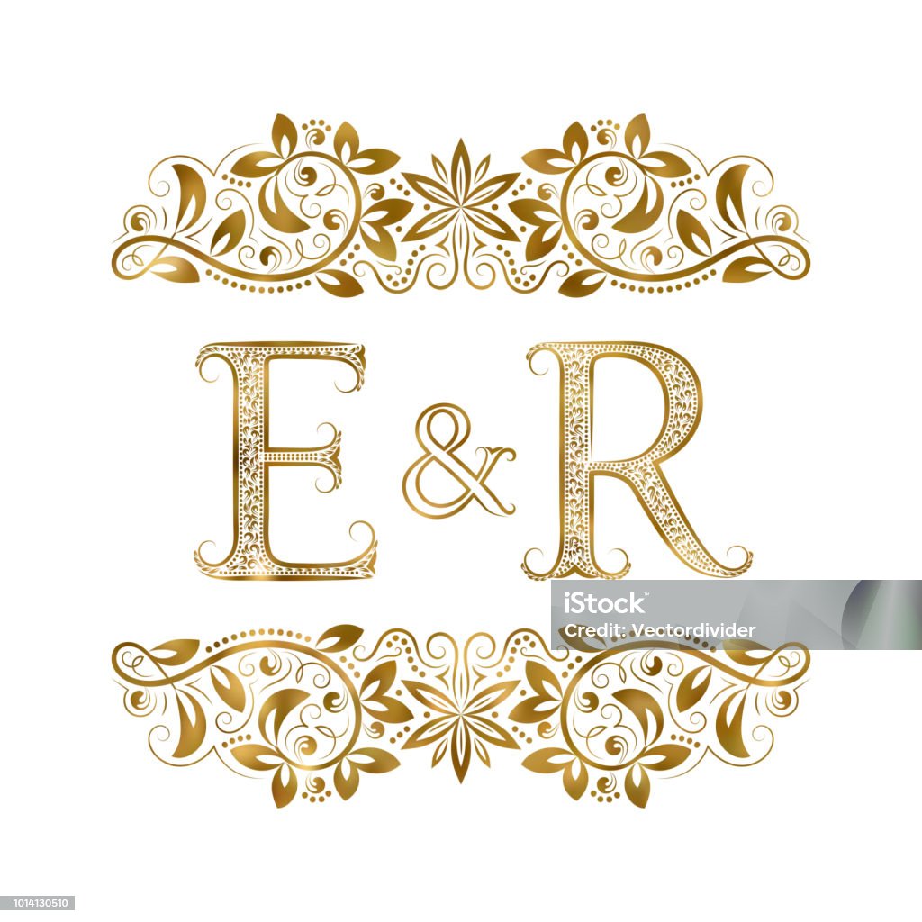 E And R Monogram E And R Vintage Initials Symbol The Letters Are Surrounded By ...