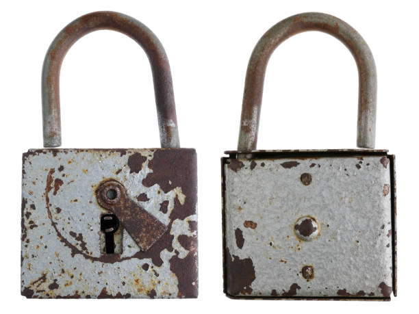 istock A vintage rusty door lock was stained with gray enamel. Isolated 1014159180