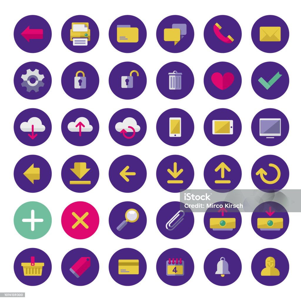 Flat Iconset UX- und Interfacedesign Colorful and detailed flat icon set for UX and interface design. Extinguishing stock vector