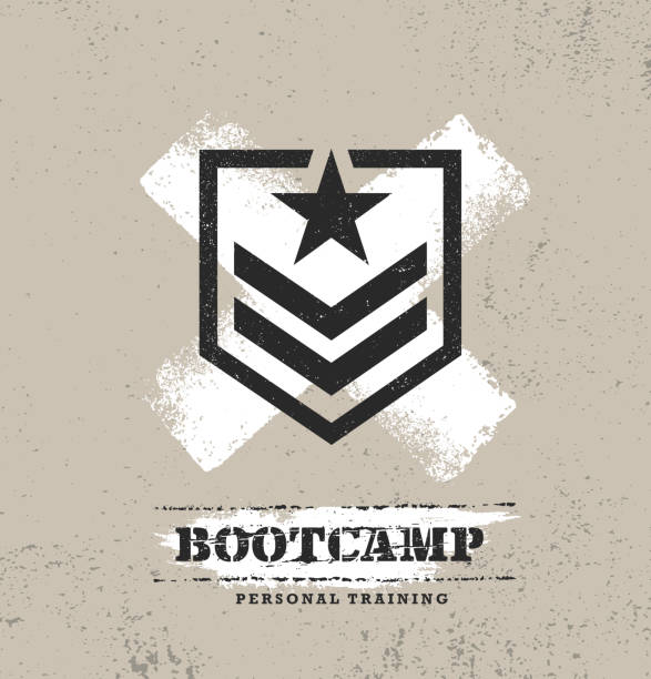 fitness-körper training extremsport outdoor-bootcamp rough vektor konzept. strukturierte gestalterischen elemente - military training camp stock-grafiken, -clipart, -cartoons und -symbole