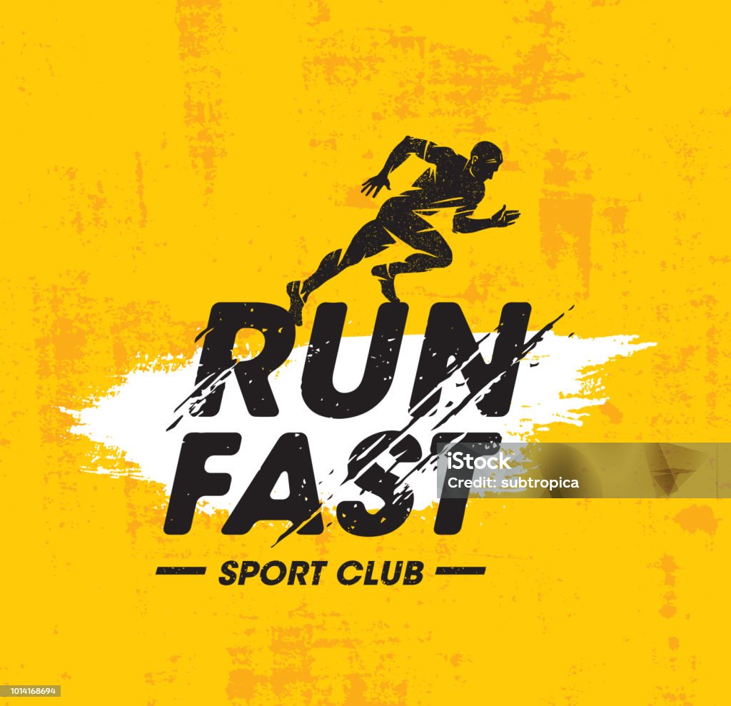 Esegui l'illustrazione vettoriale creativa di Fast Sport Club su sfondo giallo texture ruvida. - arte vettoriale royalty-free di Correre