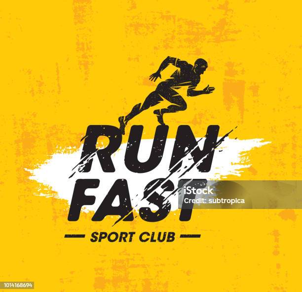 Esegui Lillustrazione Vettoriale Creativa Di Fast Sport Club Su Sfondo Giallo Texture Ruvida - Immagini vettoriali stock e altre immagini di Correre