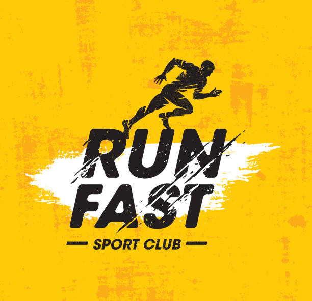 ilustrações de stock, clip art, desenhos animados e ícones de run fast sport club creative vector illustration on rough texture yellow background. - muscle build