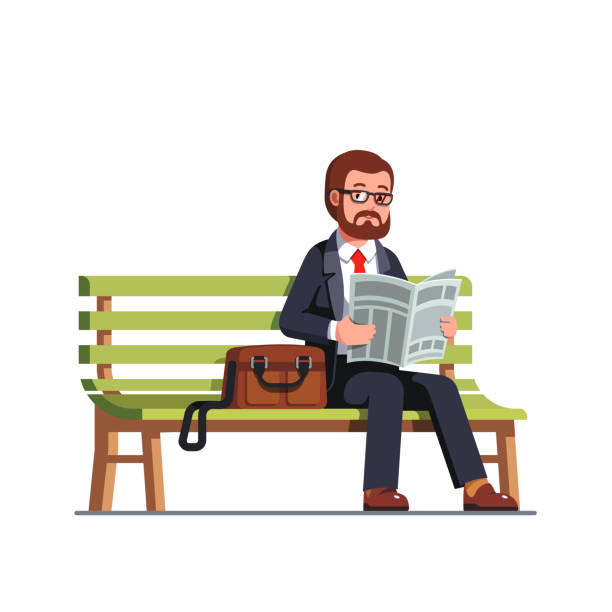 illustrations, cliparts, dessins animés et icônes de homme d’affaires ayant une pause lecture journal assis sur une illustration de cliparts vecteur banc - reading newspaper men magazine