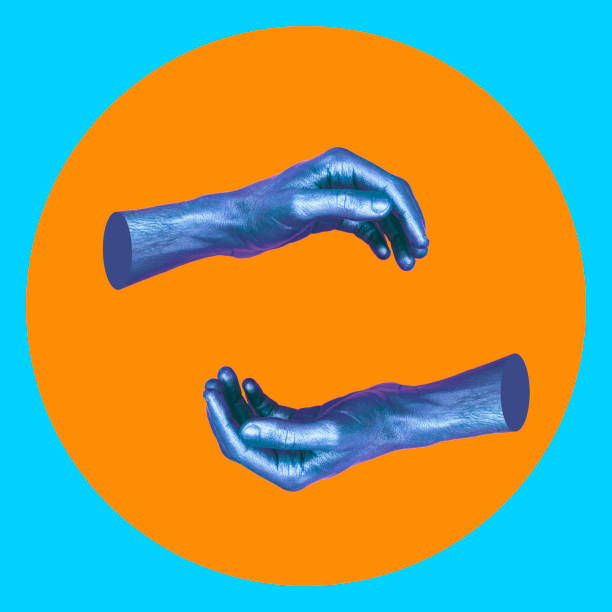 istock Painted in blue hands in orange circle. 1014178224