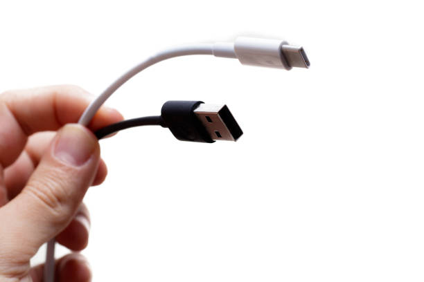 istock Hand holding white Usb type-c and black usb connector isolated on white background 1014187110
