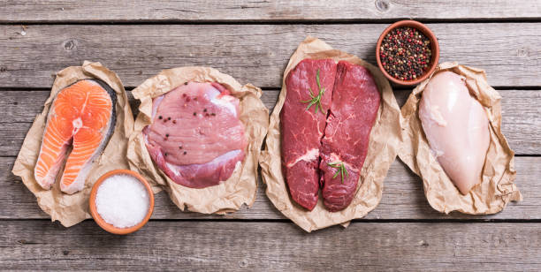istock salmon , beef , pork and chicken 1014190738