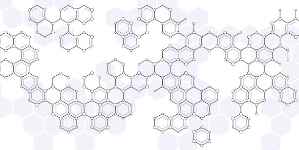 illustrazioni stock, clip art, cartoni animati e icone di tendenza di esagoni scientifici - chemistry molecular structure molecule formula