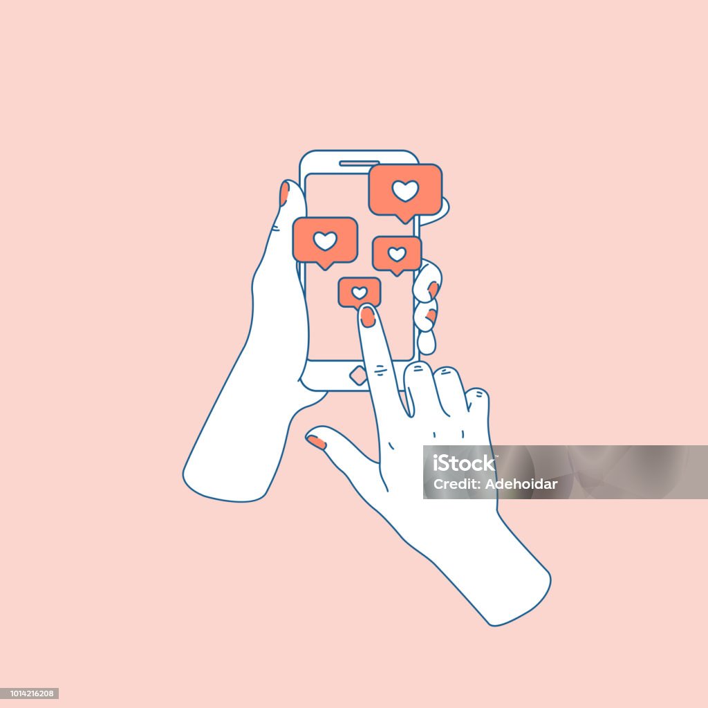 Social media like. Woman hand with smartphone. Following notification. Vector illustration Vector illustration Social Media stock vector