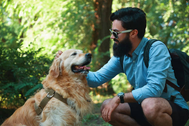 istock Handsome young man with golden retriver outdoors 1014228916