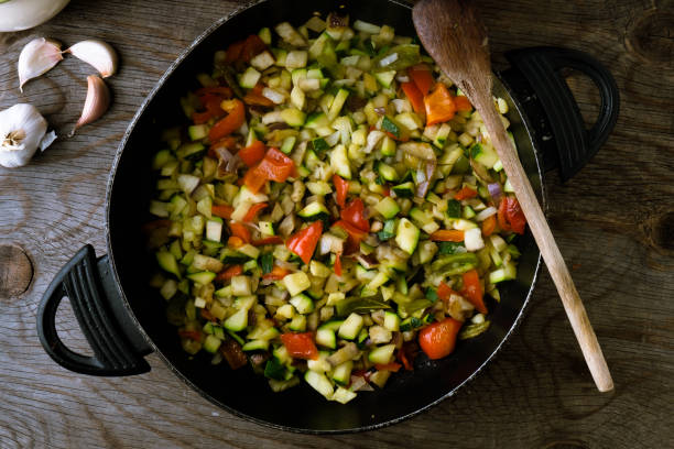 istock Mixed vegetables cooked and cut into the pan 1014239050
