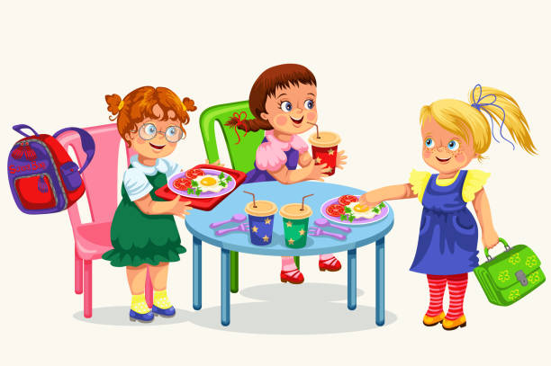 School Lunch Colorful Poster Stock Illustration - Download Image Now -  Child, Eating, Lunch - iStock