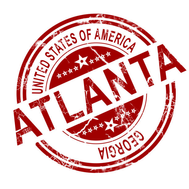Red Atlanta stamp with white background, 3D rendering