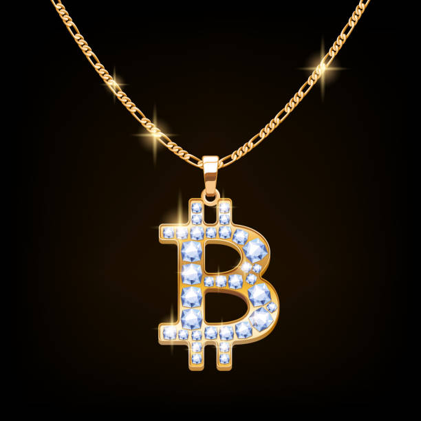 istock Bitcoin sign jewelry necklace on golden chain. 1014248062