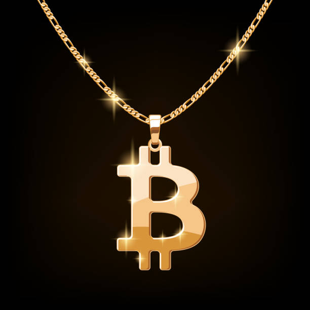 istock Bitcoin sign jewelry necklace on golden chain. 1014248110