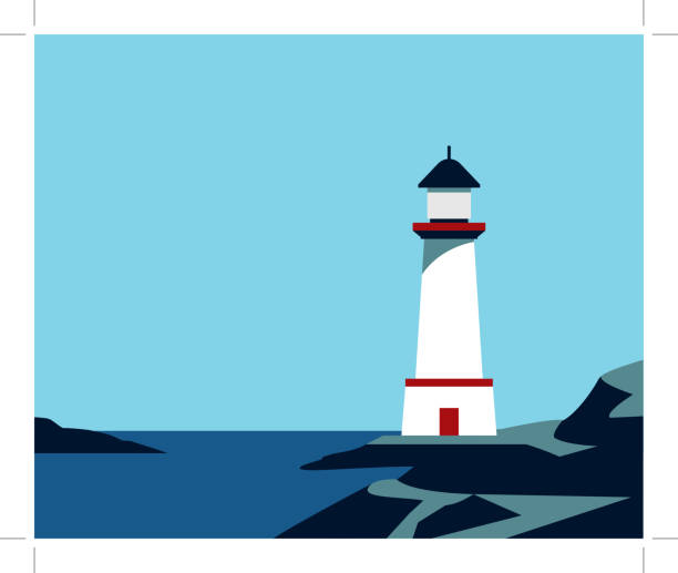 ilustrações, clipart, desenhos animados e ícones de farol em pedras de rocha - lighthouse