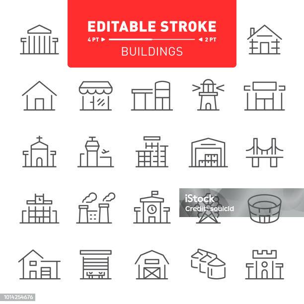 Buildings Icons Stock Illustration - Download Image Now - Icon Symbol, Line Icon, Store