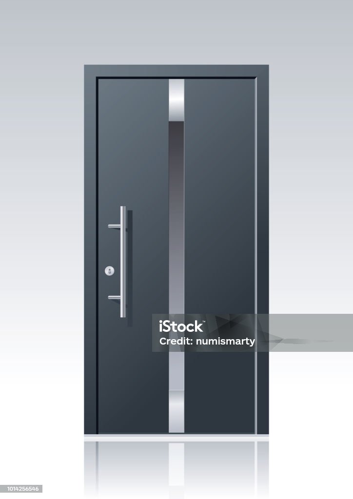 trendy vector front door trendy dark grey vector front door with glass windows and steel applications Front Door stock vector